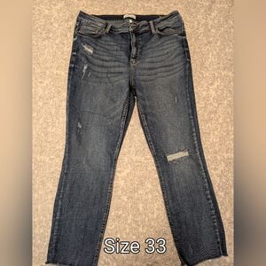 Studio Women's Distressed Straight Leg Jeans - Dark Blue